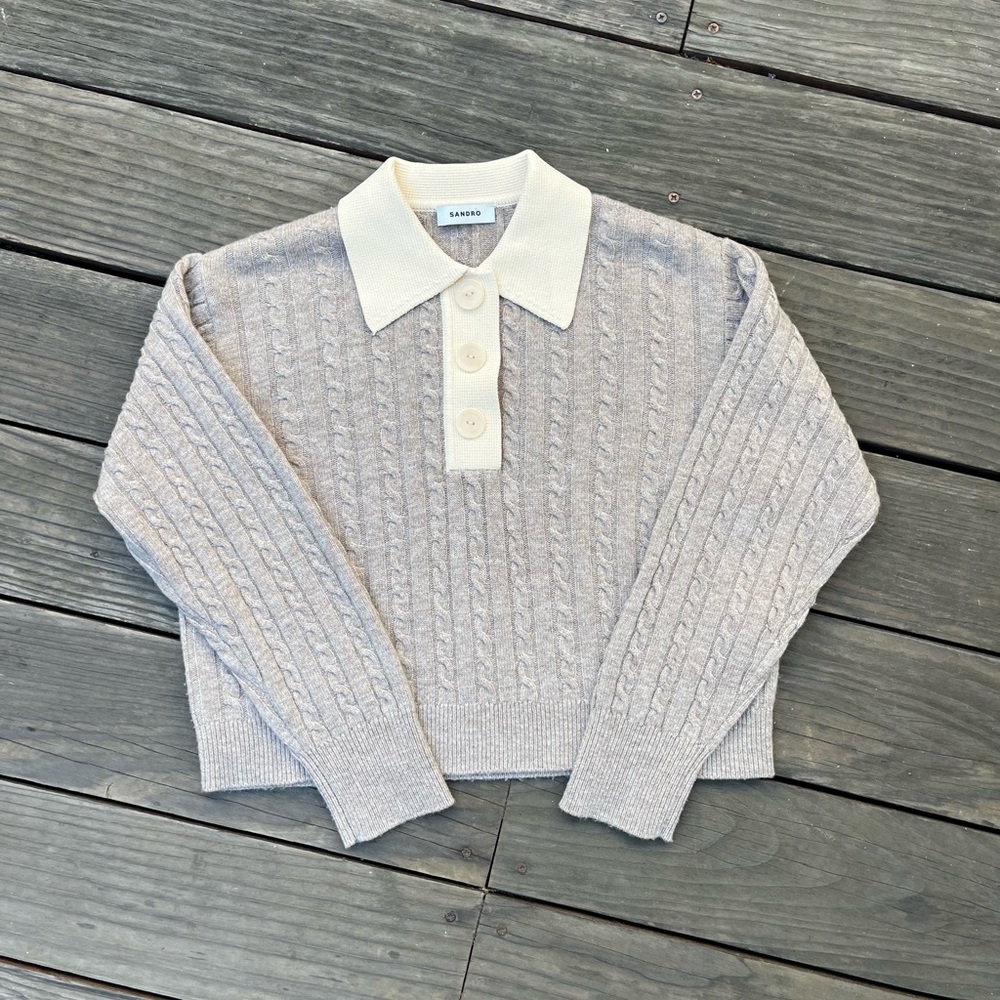 Sandro Reno Cropped Cable Knit Sweater S